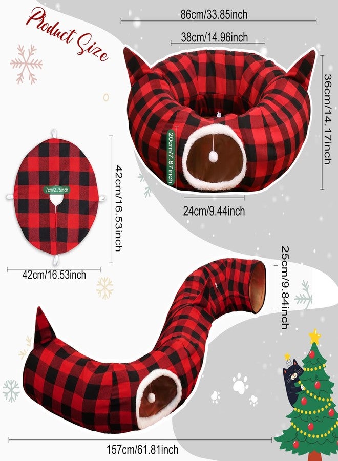 أور ورم نفق قطط OurWarm مع غطاء لشجرة عيد الميلاد، أسرّة للقطط المنزلية مع كرة معلقة، زينة عيد الميلاد بنقشة مربعات الجاموس، كهف للقطط والحيوانات الصغيرة، زينة داخلية وخارجية - Image 5